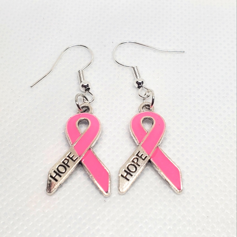 7/$10 Pink Ribbon "Hope" Earrings, New